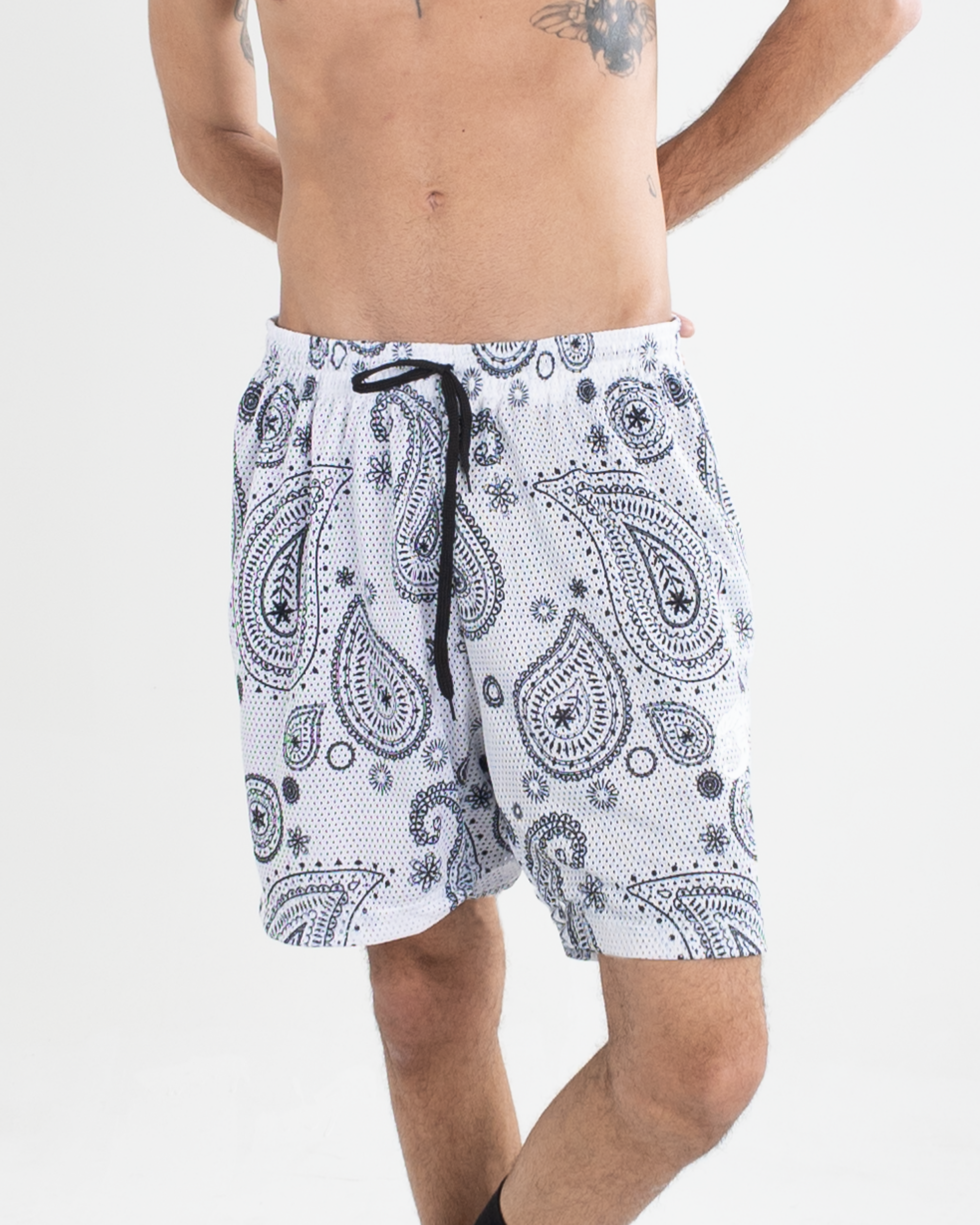 The Moncky White Paisley Basketball Shorts for Men