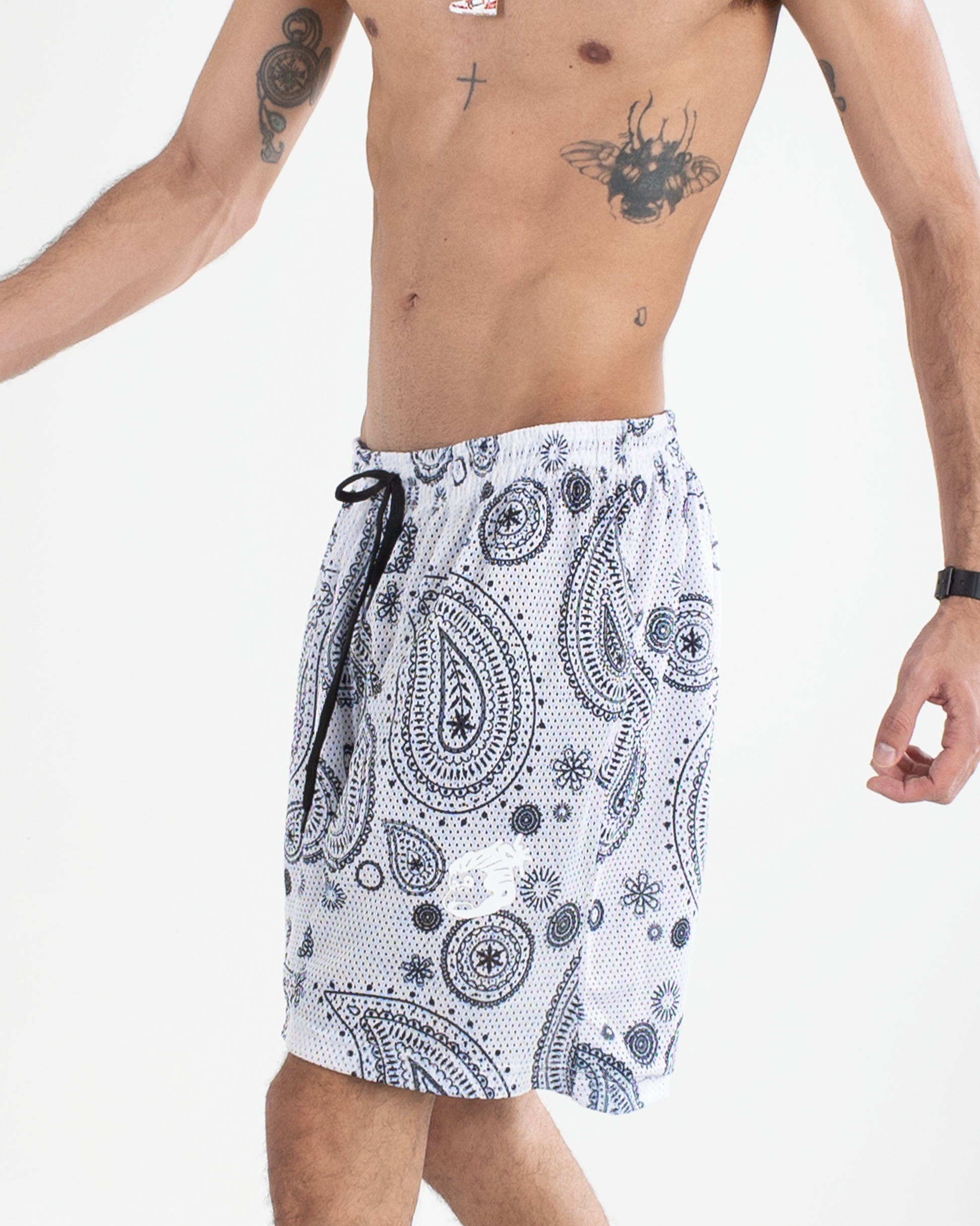 The Moncky White Paisley Basketball Shorts for Men